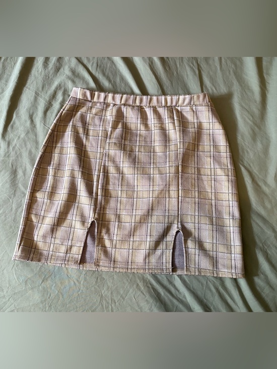 Vibe Dresses & Skirts - Vibe Beige Plaid Mini Skirt with Subtle Pink Lines